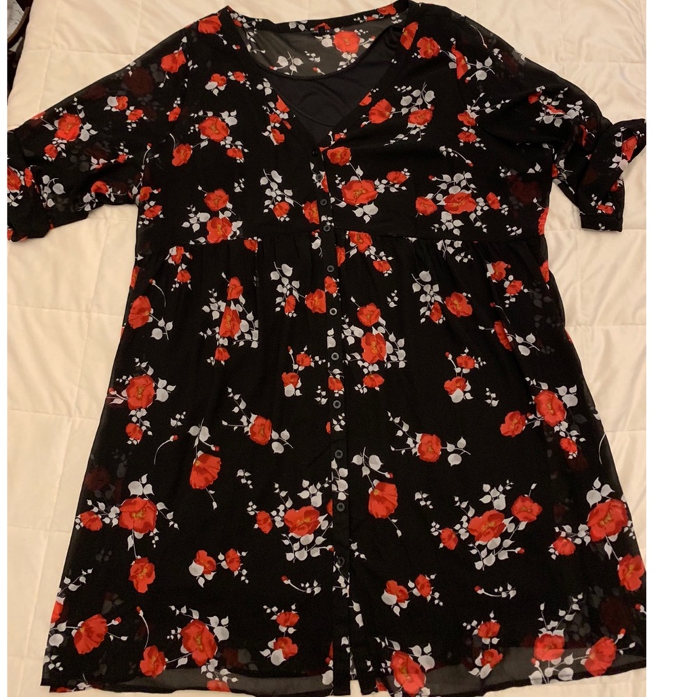 Torrid Black Floral Chiffon Shirt Dress